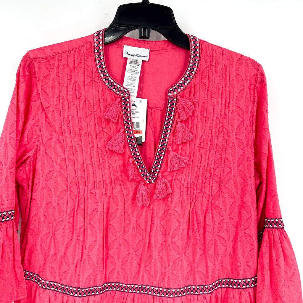 TOMMY BAHAMA Clip Embroidered Coverup Dress XS Pink Coral Cost Cotton NWT