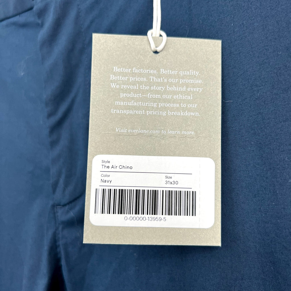 EVERLANE Mens The Air Chino Pants 31x30 Navy Blue Cotton Poplin Slim Fit NWT