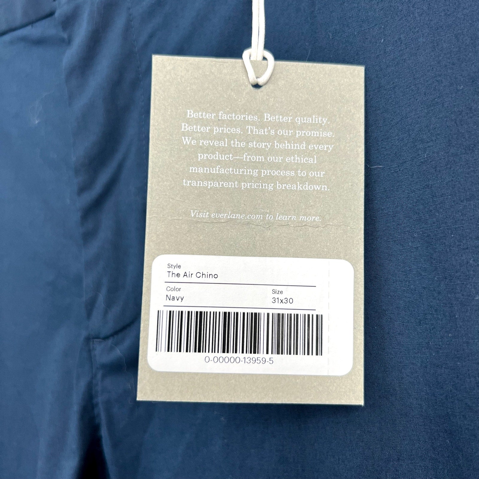 EVERLANE Mens The Air Chino Pants 31x30 Navy Blue Cotton Poplin Slim Fit NWT