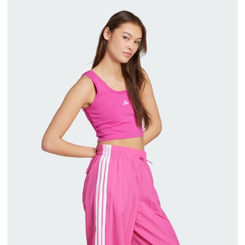 ADIDAS Essentials Small Logo Cotton Tank Top XS Pink Crop NWT
