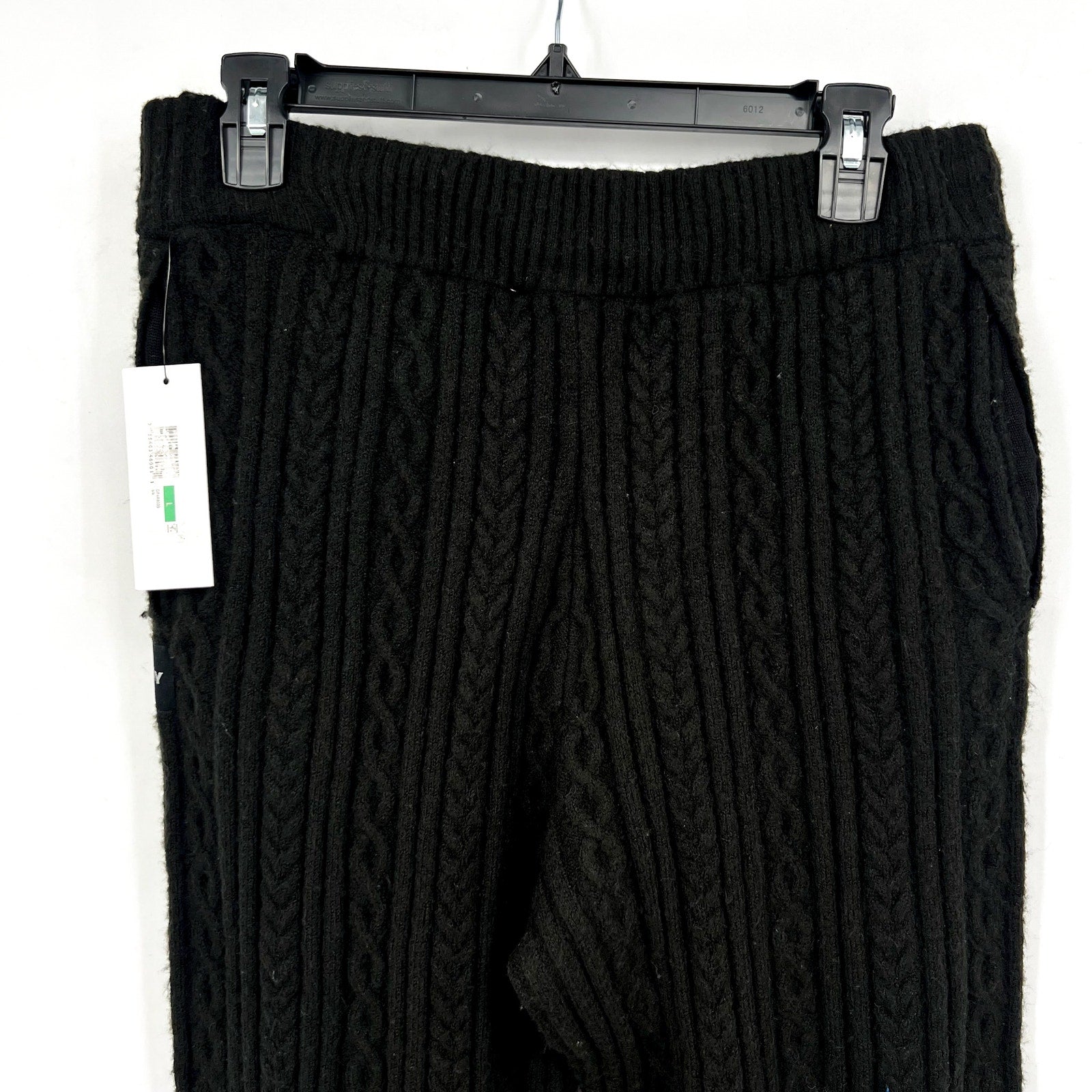 DKNY Womns Cozy Cable Sweater Knit Jogger Large Black Drawstring NWT