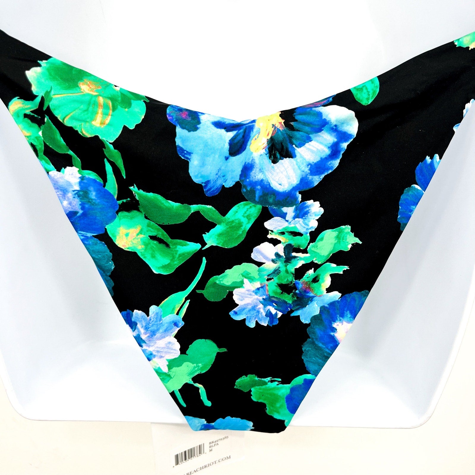 BEACH RIOT Womens Eliza Phoebe Bikini Bottoms Medium Black Green Pansy Print NWT