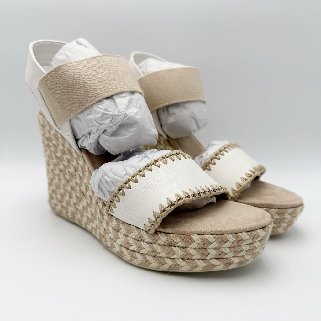 MIA Womens Gracce Espadrille Wedge Sandals Size 9 Beige White Vegan Leather NWOB