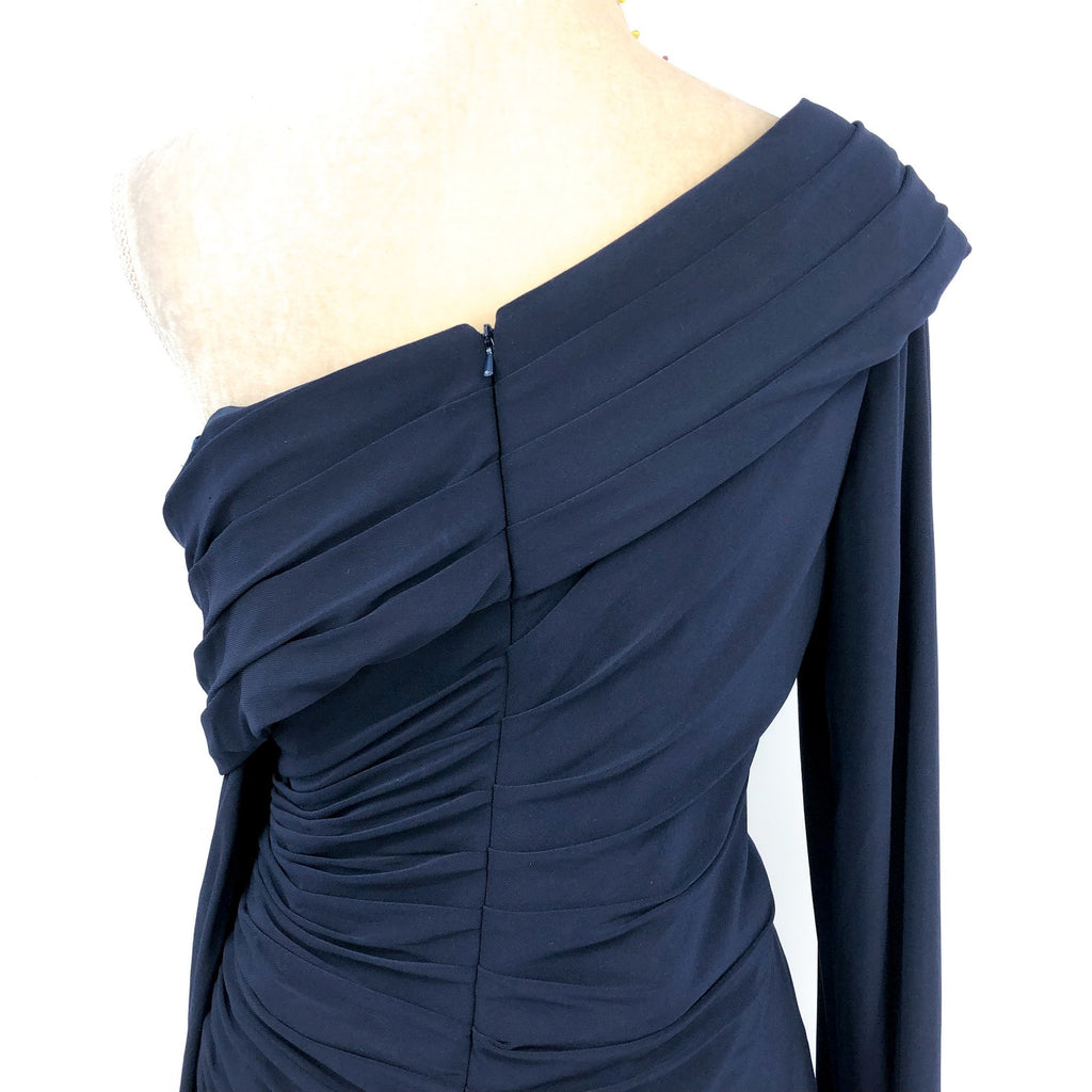 MAC DUGGAL Beaded Cuff Drop Shoulder Gown Size 16 Midnight Navy Blue Formal NWT