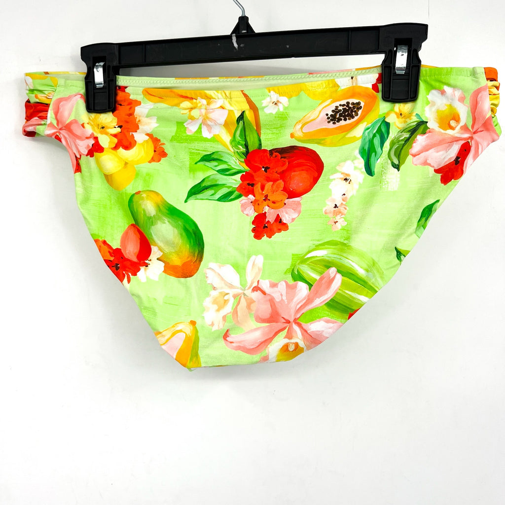 SEAFOLLY Womens Tropique Ruched Bikini Bottom Size 12 Green Aloe Gel Print NWT