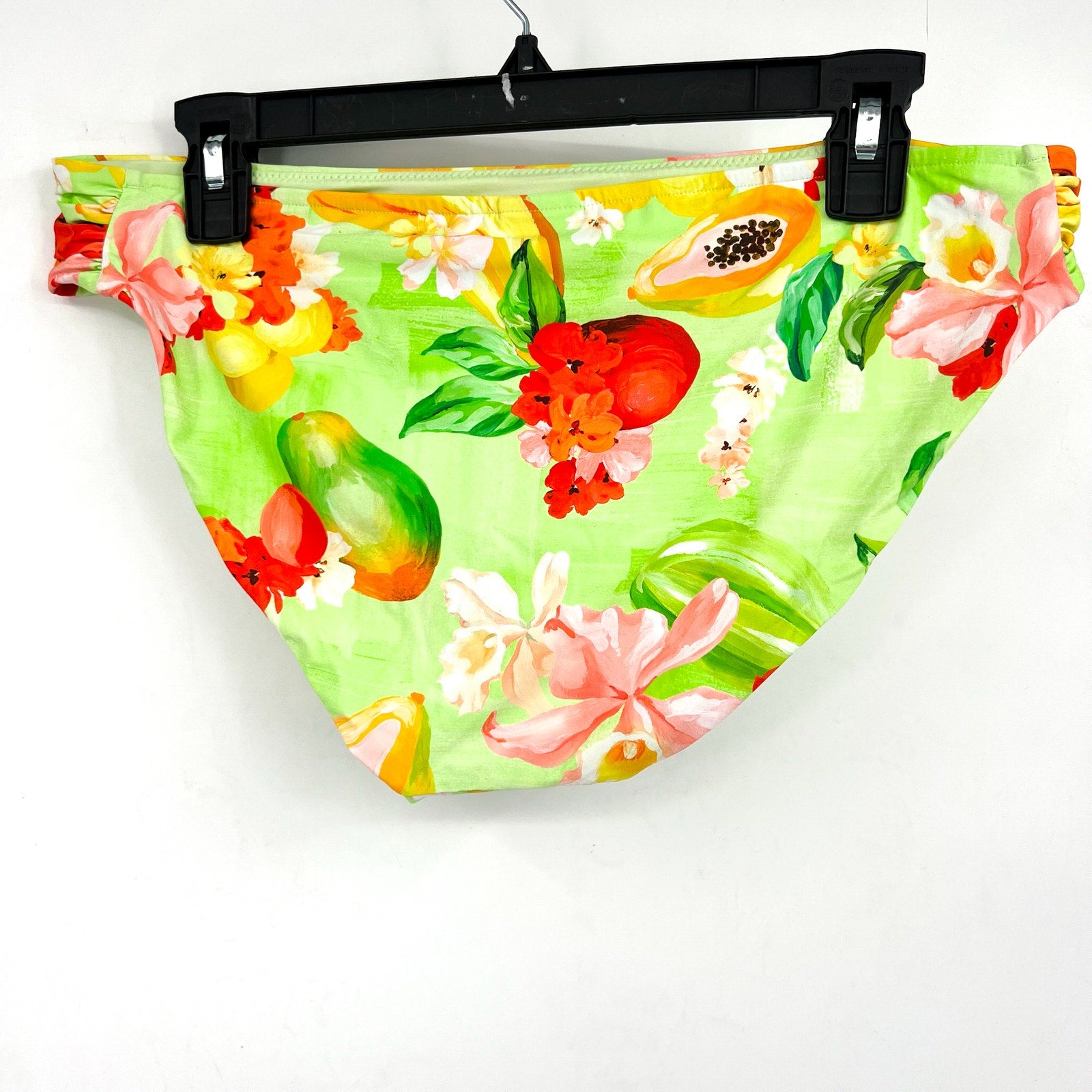 SEAFOLLY Womens Tropique Ruched Bikini Bottom Size 12 Green Aloe Gel Print NWT