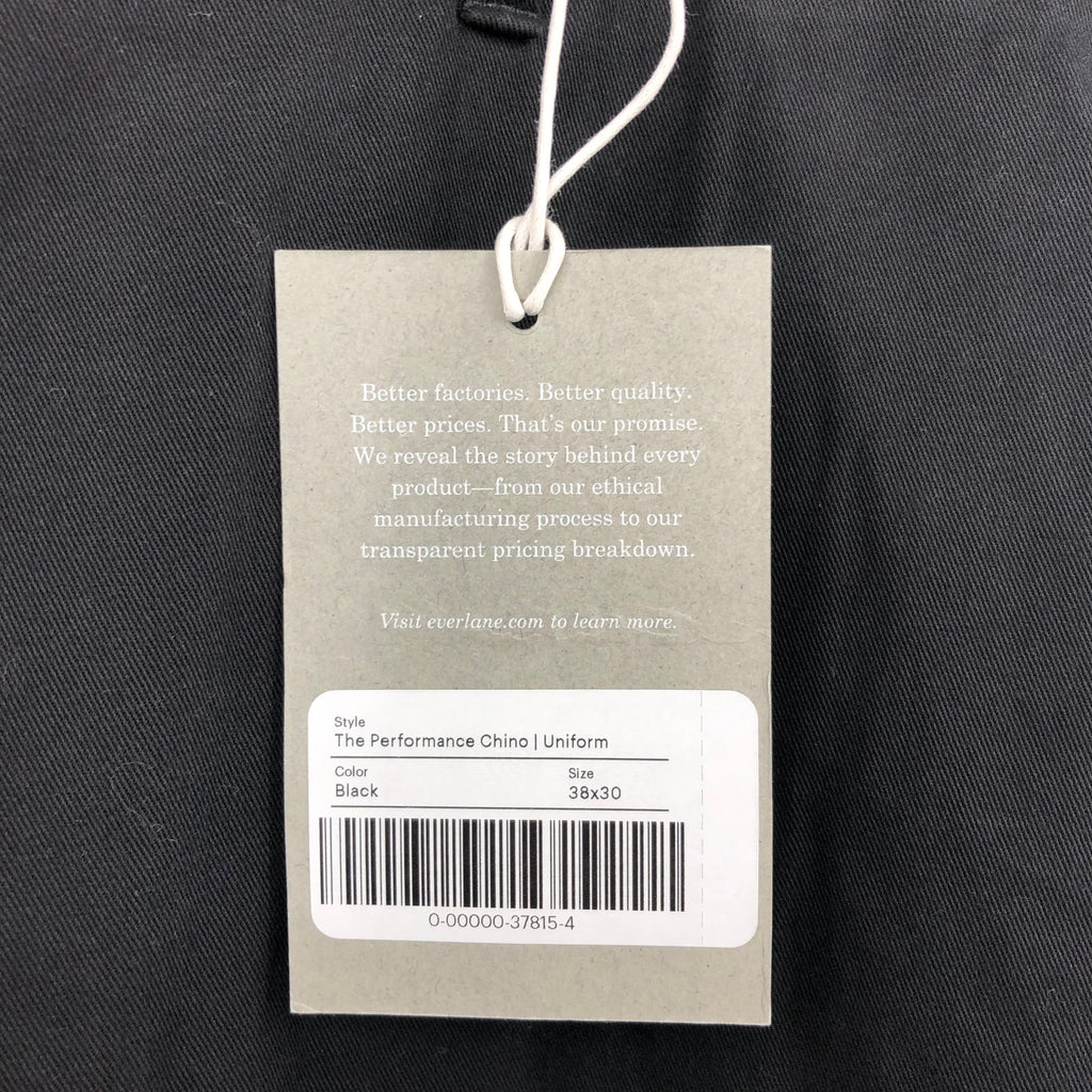 EVERLANE Uniform Mens Performance Chino Pants 38x32 Black Athletic Fit NWT