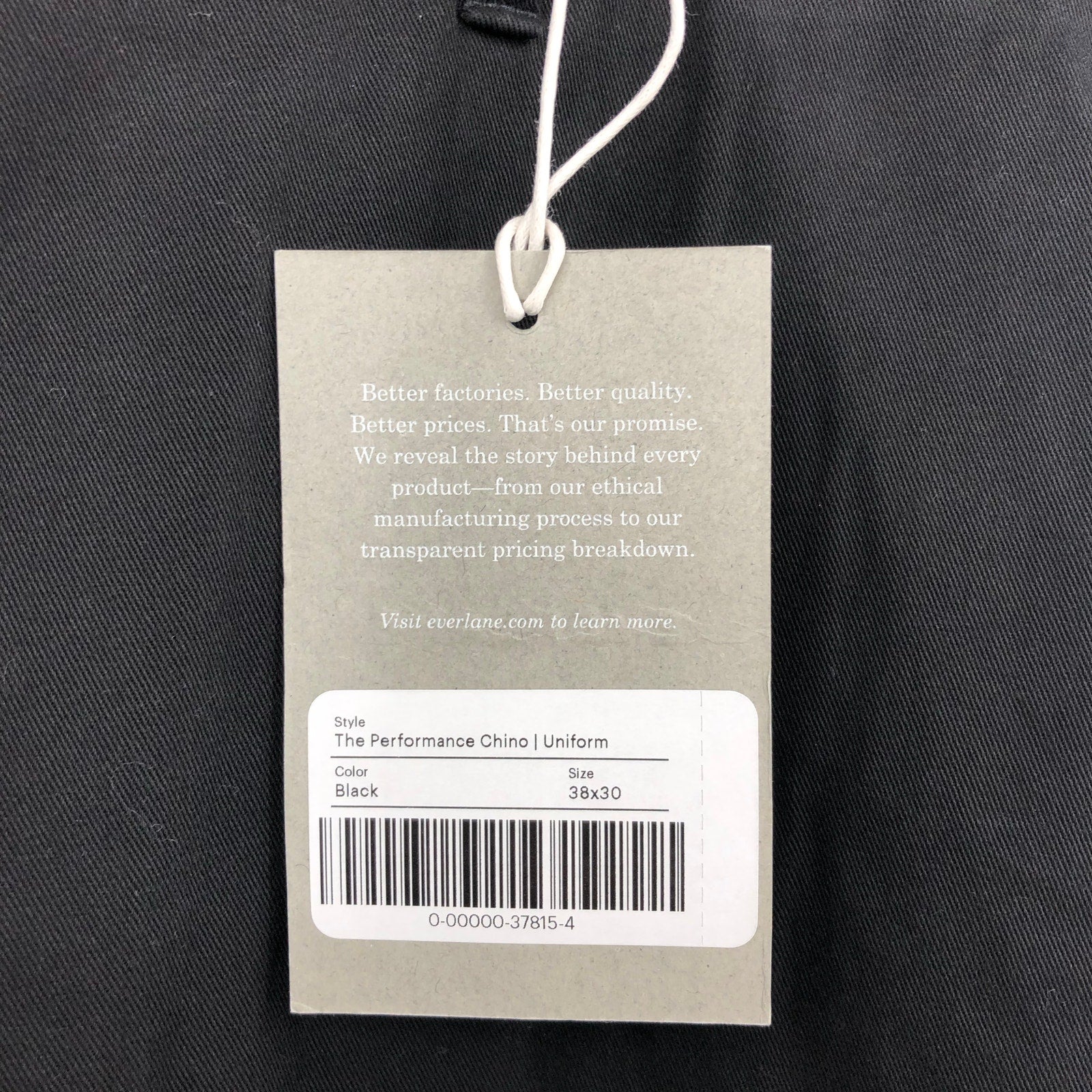 EVERLANE Uniform Mens Performance Chino Pants 38x32 Black Athletic Fit NWT