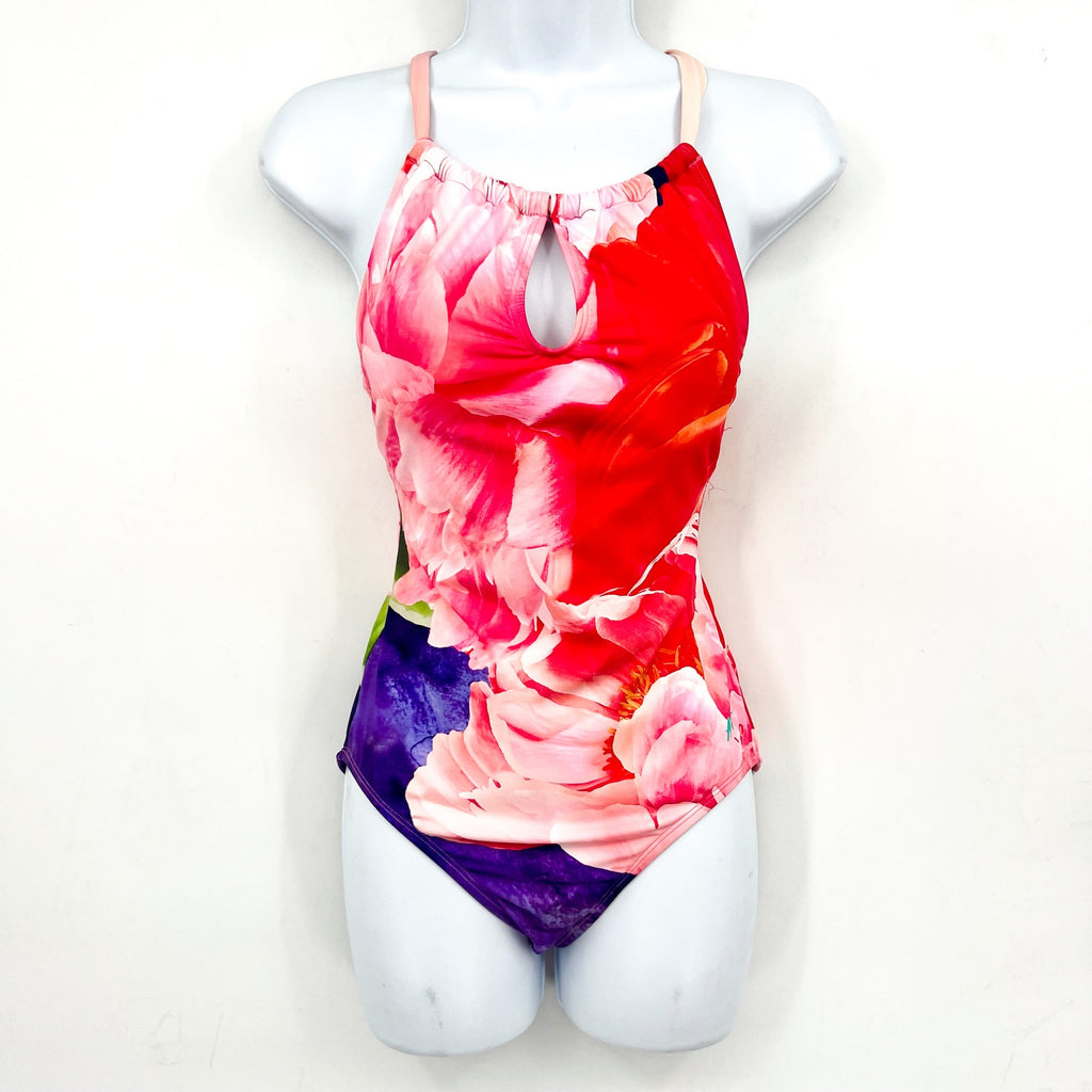 TOMMY BAHAMA High Neck One Piece Swimsuit 12 Touch Of Pink Penney Blooms NWT