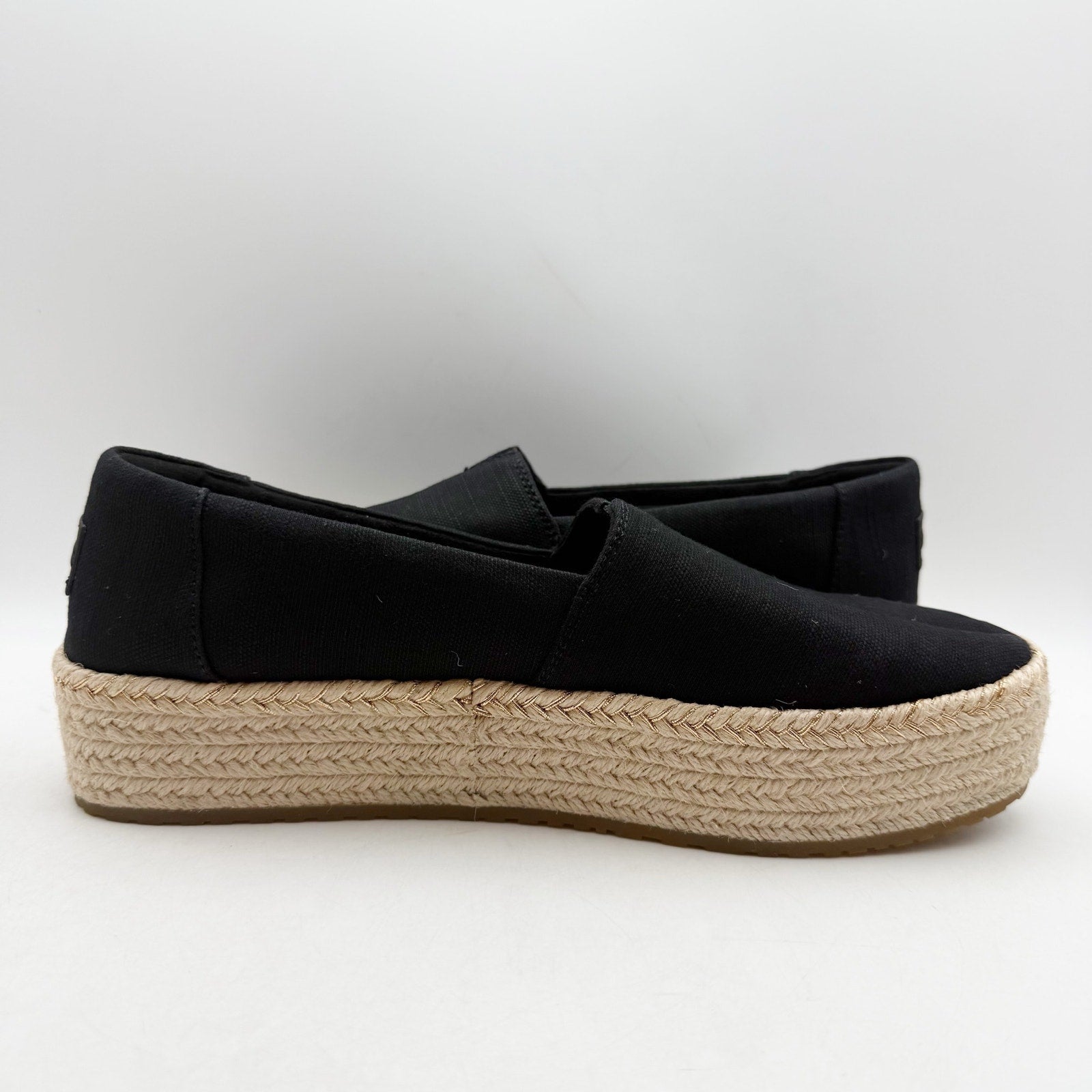 TOMS Womens Valencia Platform Slip On Shoes Size 10 Black Canvas Casual NWOB