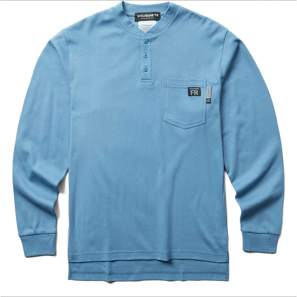 WOLVERINE Mens Guardian Cotton Long Sleeve Henley Shirt XXL Blue Flame Resis NWT