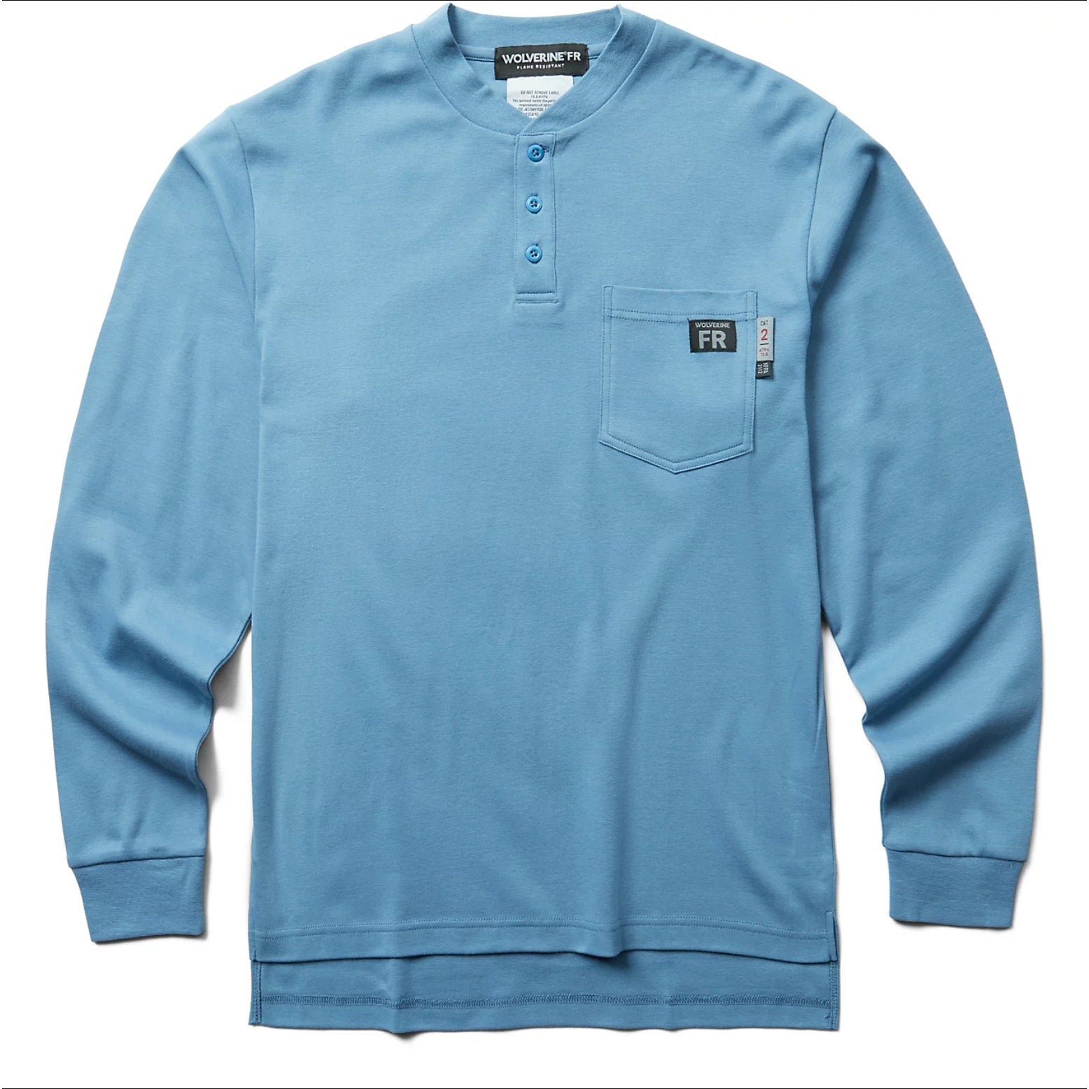 WOLVERINE Mens Guardian Cotton Long Sleeve Henley Shirt XXL Blue Flame Resis NWT