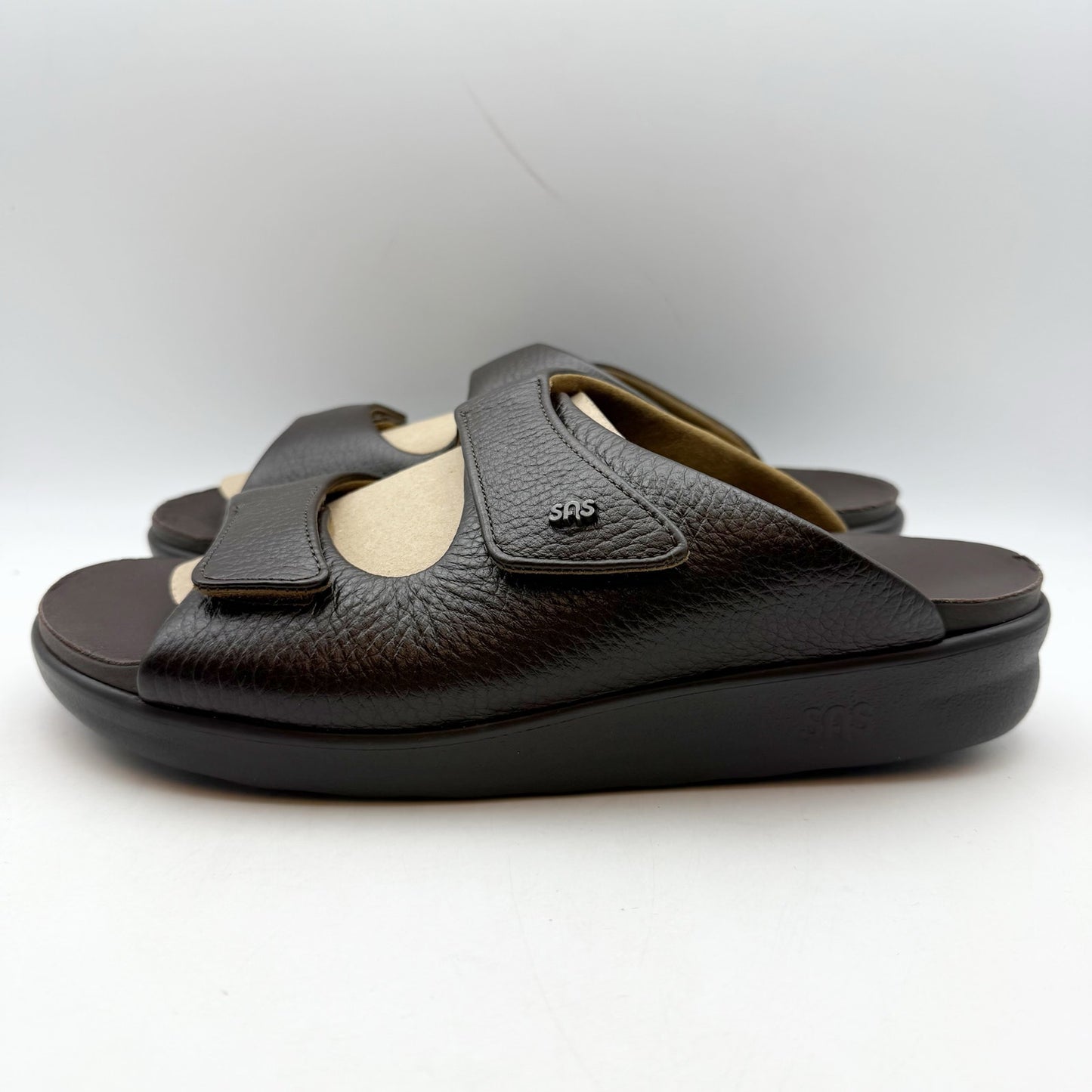 SAS Mens Encore Slide Sandals US 9.5 Wide Dark Brown Leather Comfort NWOB