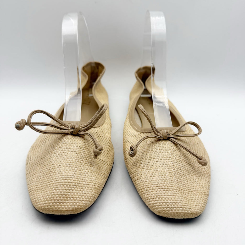 Schutz Womens Arissa Straw Ballet Flats US 8.5 Beige Woven Bow NWOB