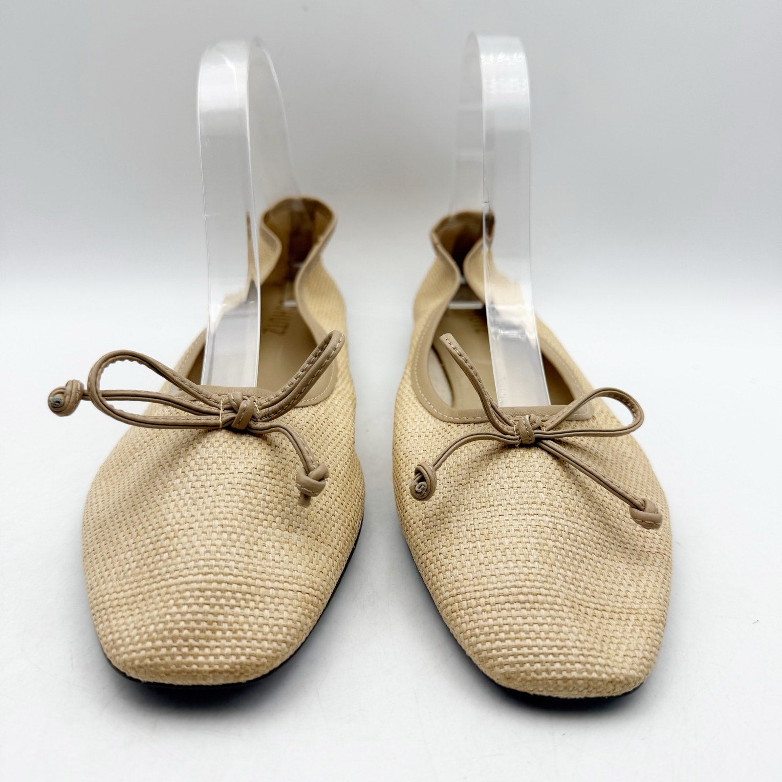 Schutz Womens Arissa Straw Ballet Flats US 8.5 Beige Woven Bow NWOB