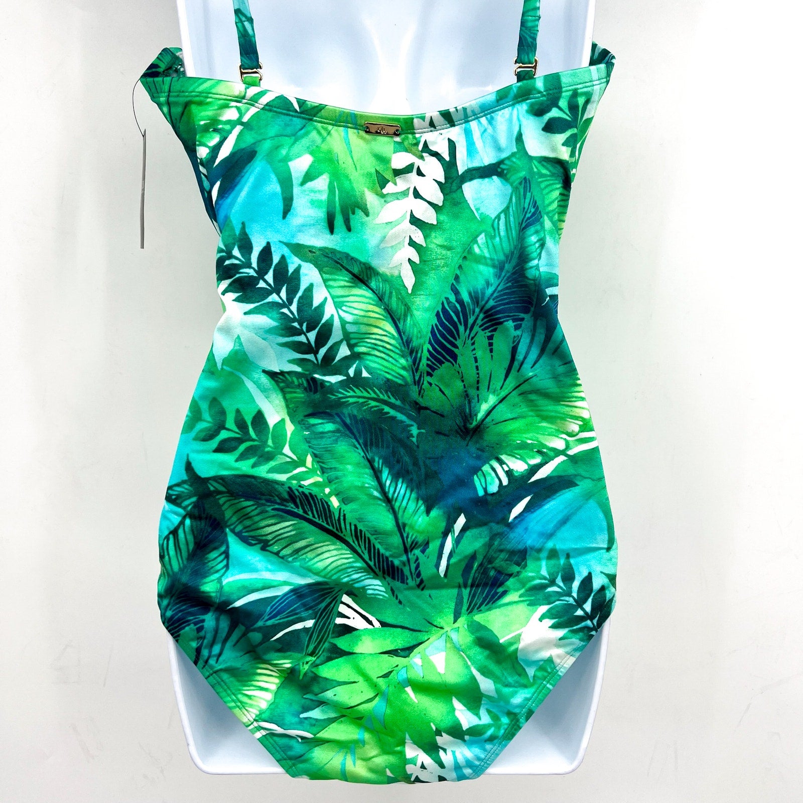 LAUREN RALPH LAUREN Women's One-Piece Swimsuit Size 14 Green Cartago Palms NWT