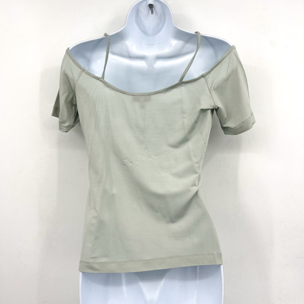 REISS Womens Cierra Strappy Off-Shoulder Short Sleeve Top Large Light Green NWOT