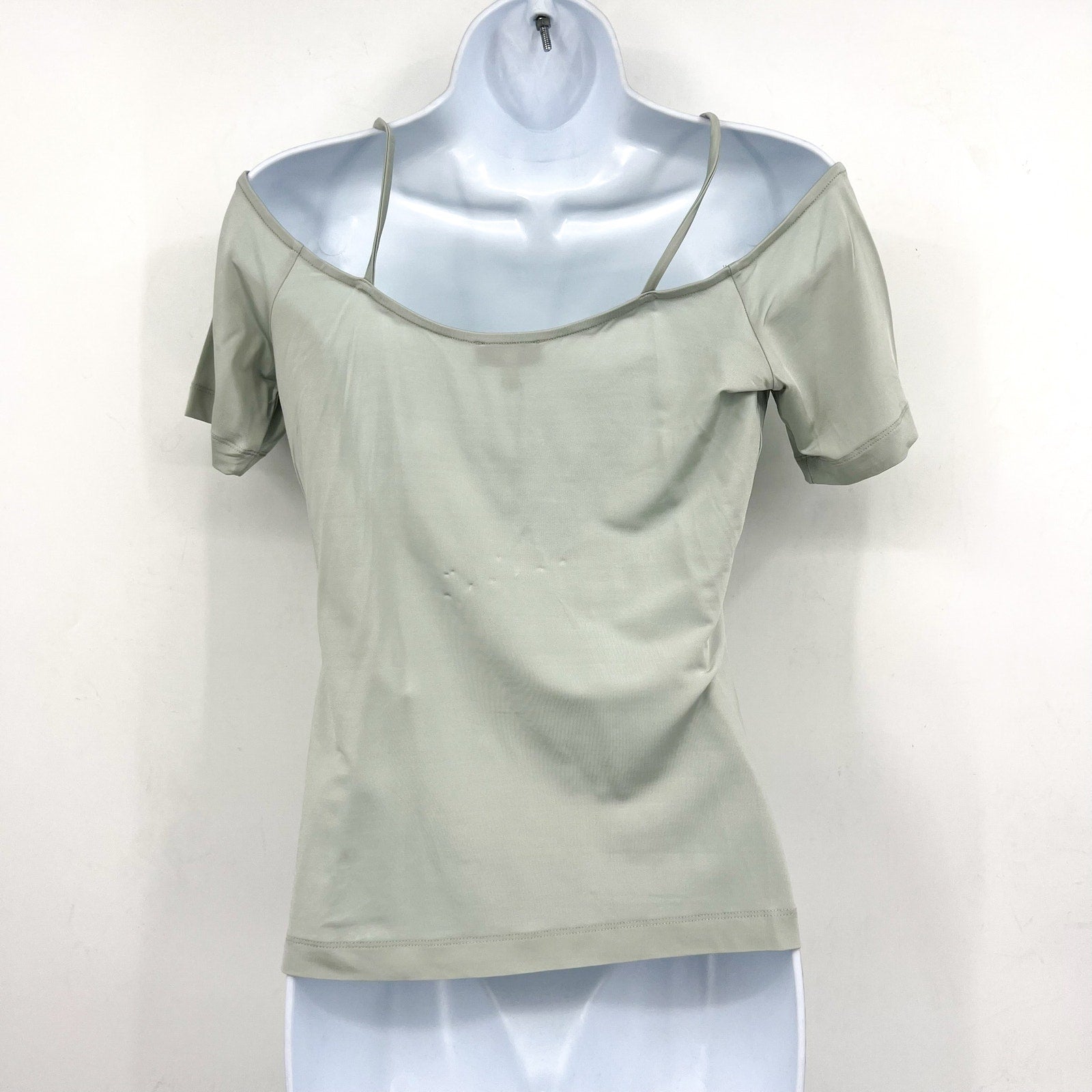 REISS Womens Cierra Strappy Off-Shoulder Short Sleeve Top Large Light Green NWOT