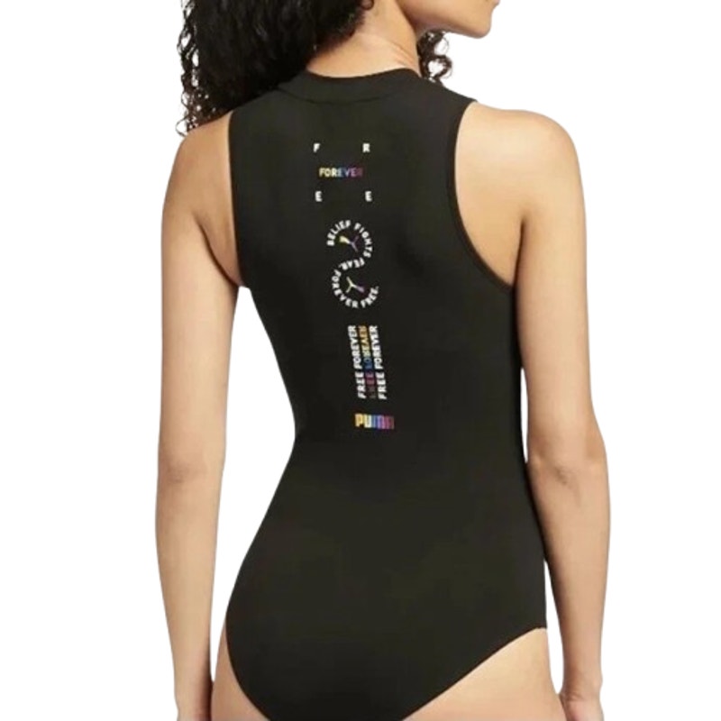 PUMA Women's Sleeveless Pride Bodysuit Large Black Multicolor Round Neck NWT