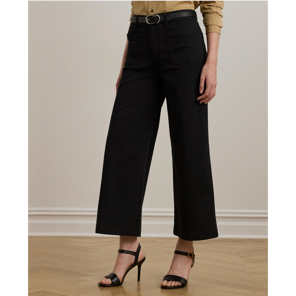 LAUREN RALPH LAUREN Womens Wide Leg Cropped Pants Size 2 Black Stretch Chino NWT