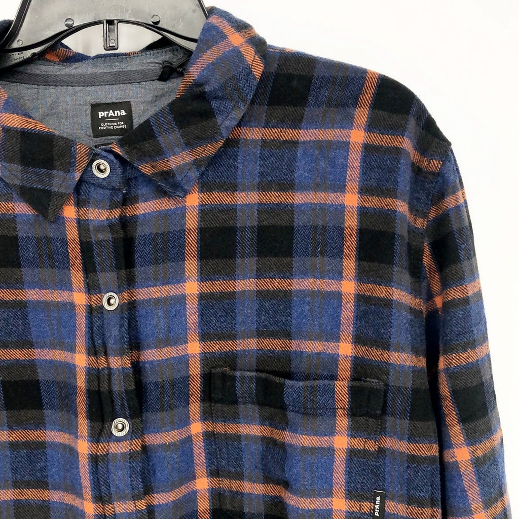 PRANA Women's Golden Canyon Flannel XL Rich Sapphire Blue Plaid Button Shirt NWT