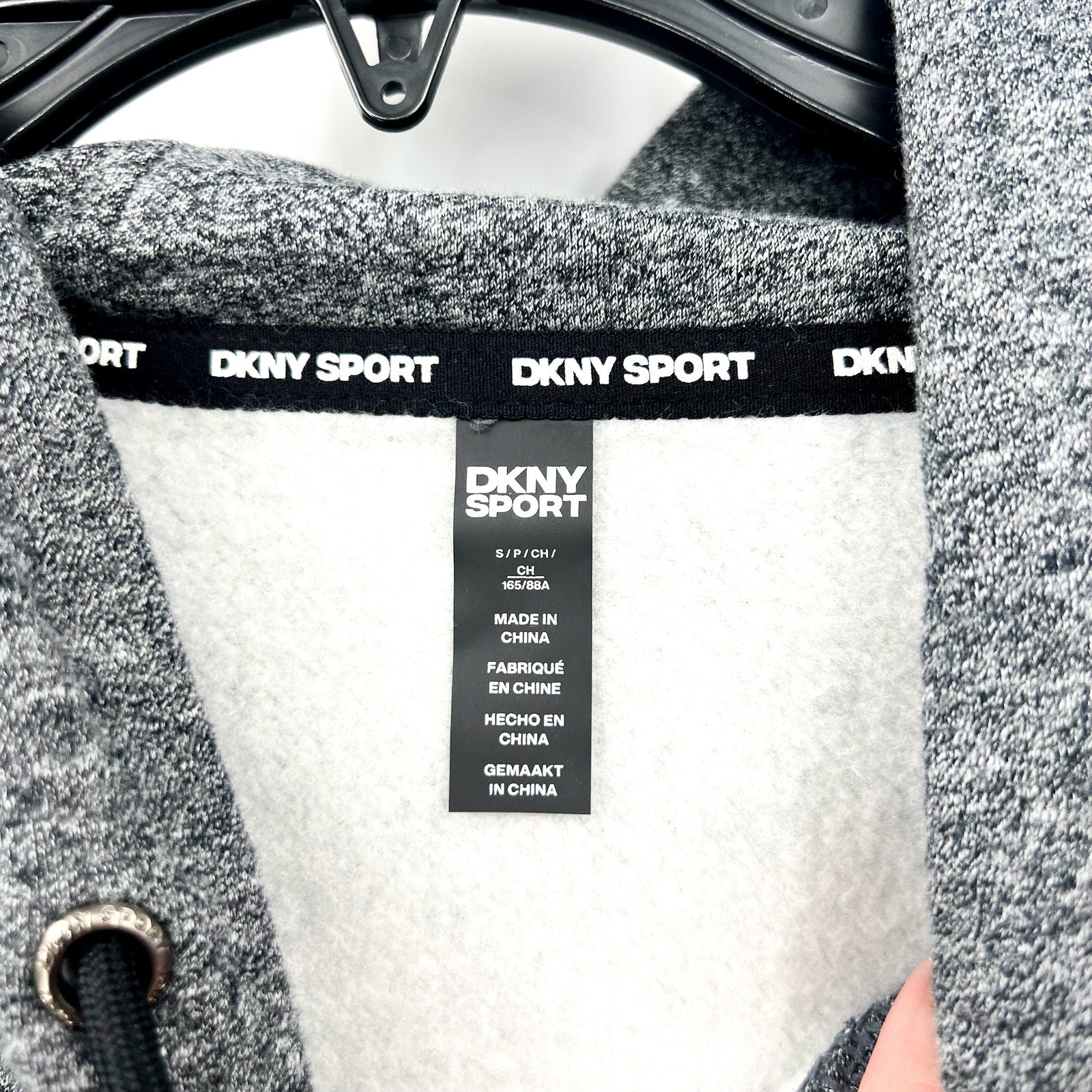 DKNY Sport Womens Hoodie Sweatshirt Small Grey Rhinestone Logo Sleeve NWT