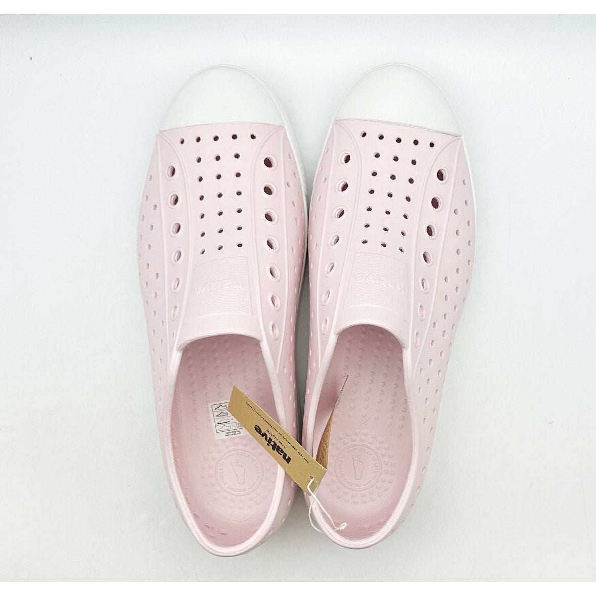 NATIVE Adult Jefferson Slip-On Shoes Mens 9 Womens 11 Milk Pink Shell White NWOB