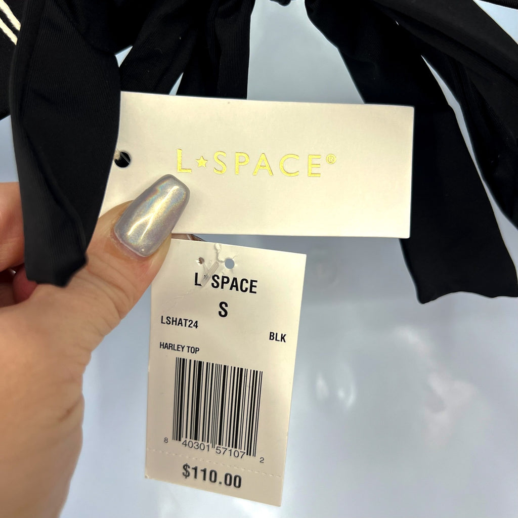 L*SPACE Women's Harley Bralette Bikini Top Small Black Low Tie Back NWT