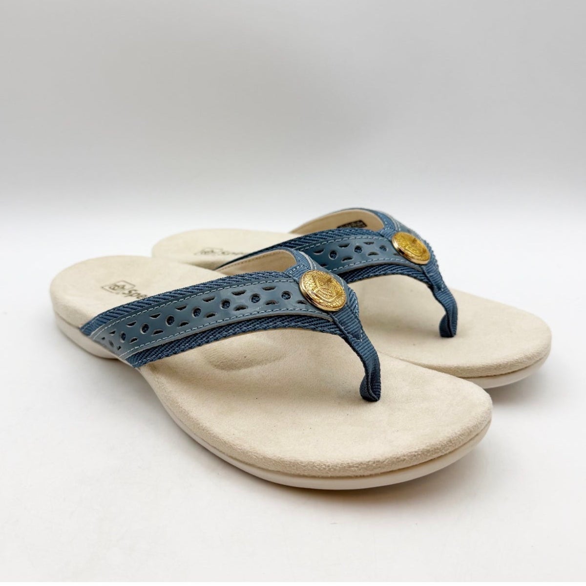 SPENCO Women's Starboard Flip Flop Sandals Size 6.5 WIDE Blue Stone NIB