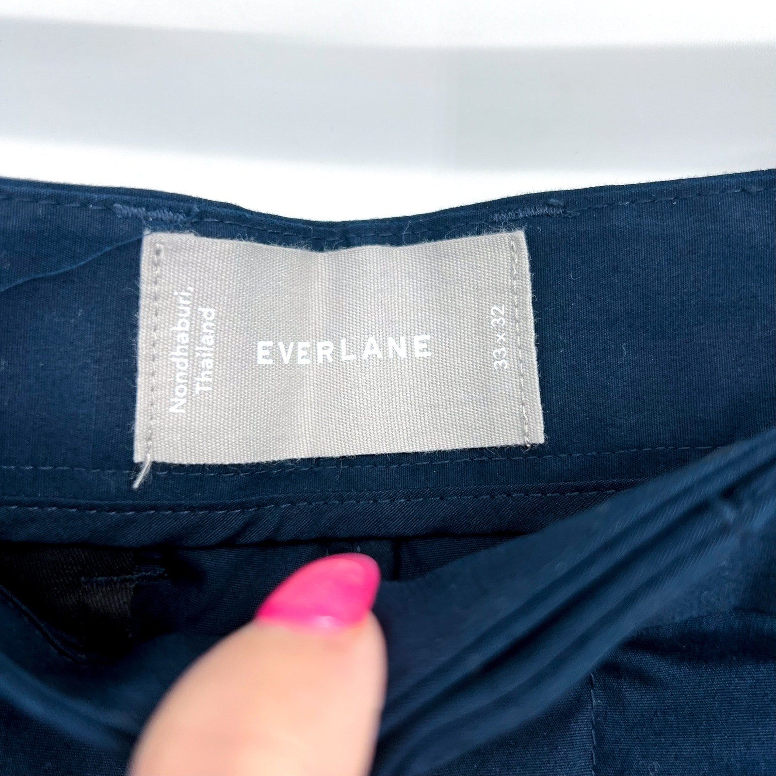 EVERLANE Mens Air Chino Pants 33x32 Navy Blue Stretch Cotton Poplin Slim Fit NWT
