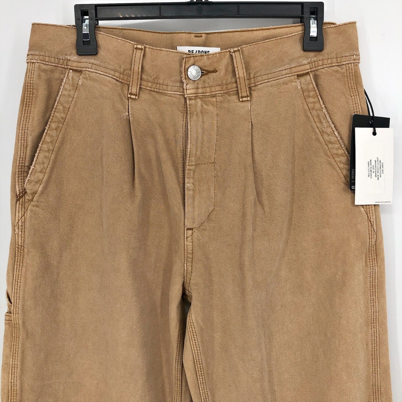 RE/DONE Womens Utility Loose Jeans US 2 26 Tan Washed Khaki Relaxed Straight NWT