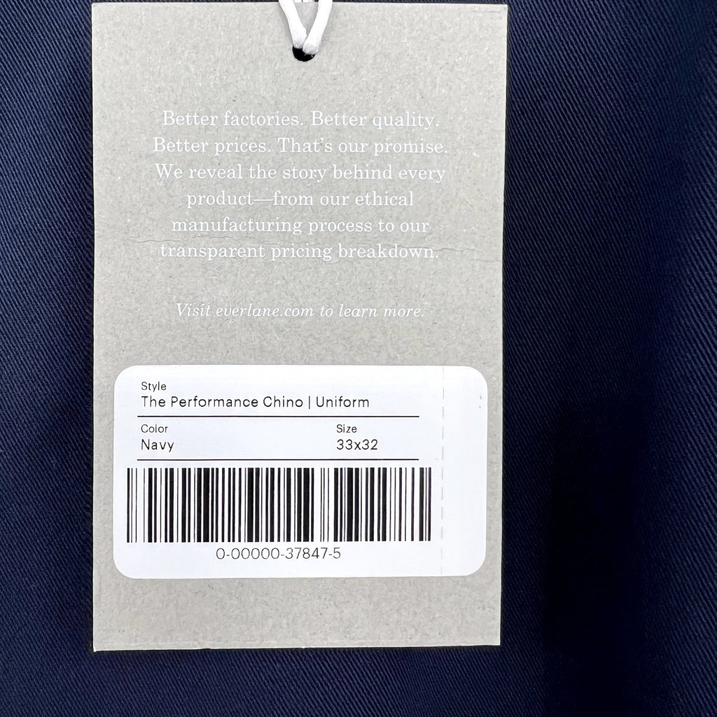 EVERLANE Men's Uniform Performance Chino 33x32 Navy Blue Slim Fit Pants NWT