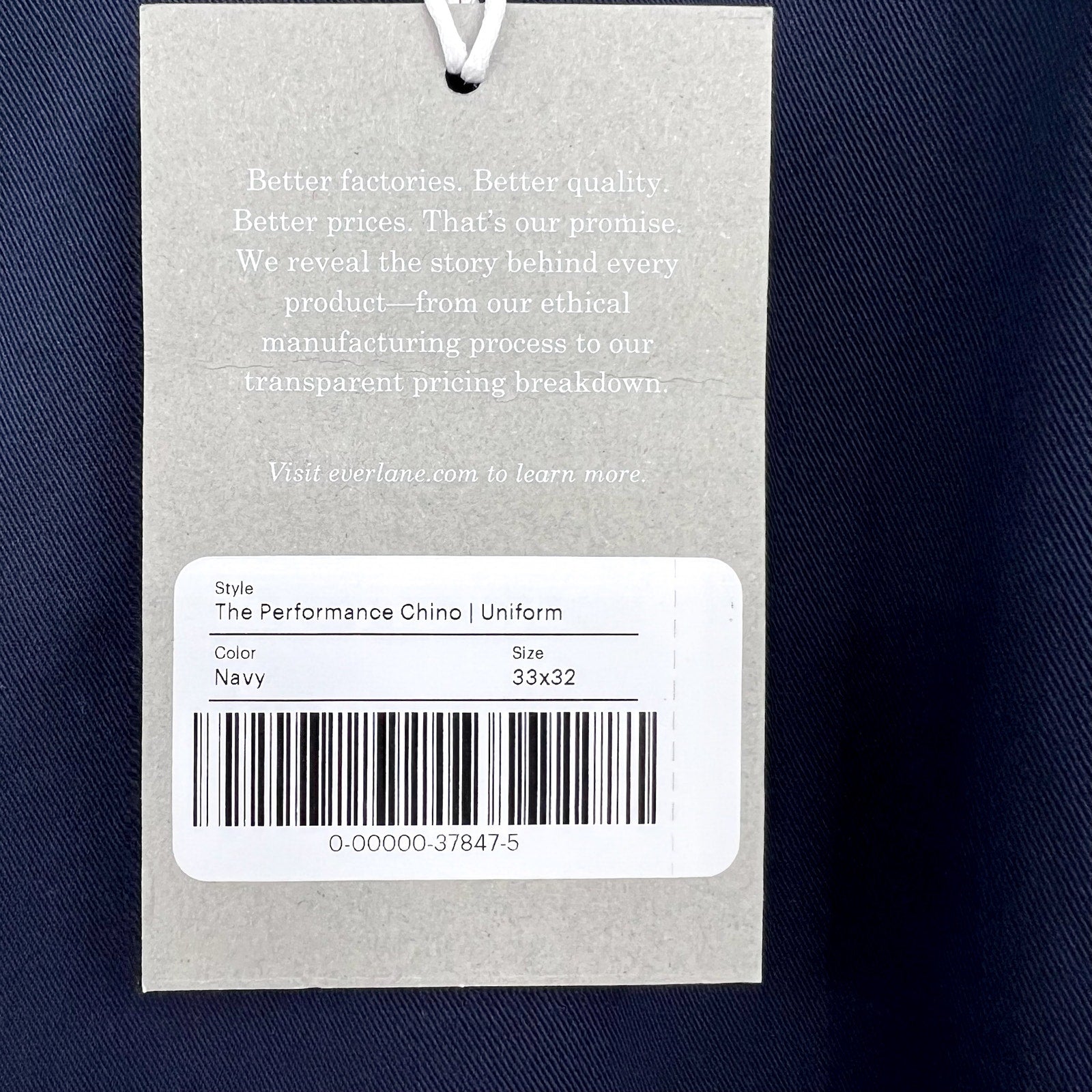 EVERLANE Men's Uniform Performance Chino 33x32 Navy Blue Slim Fit Pants NWT