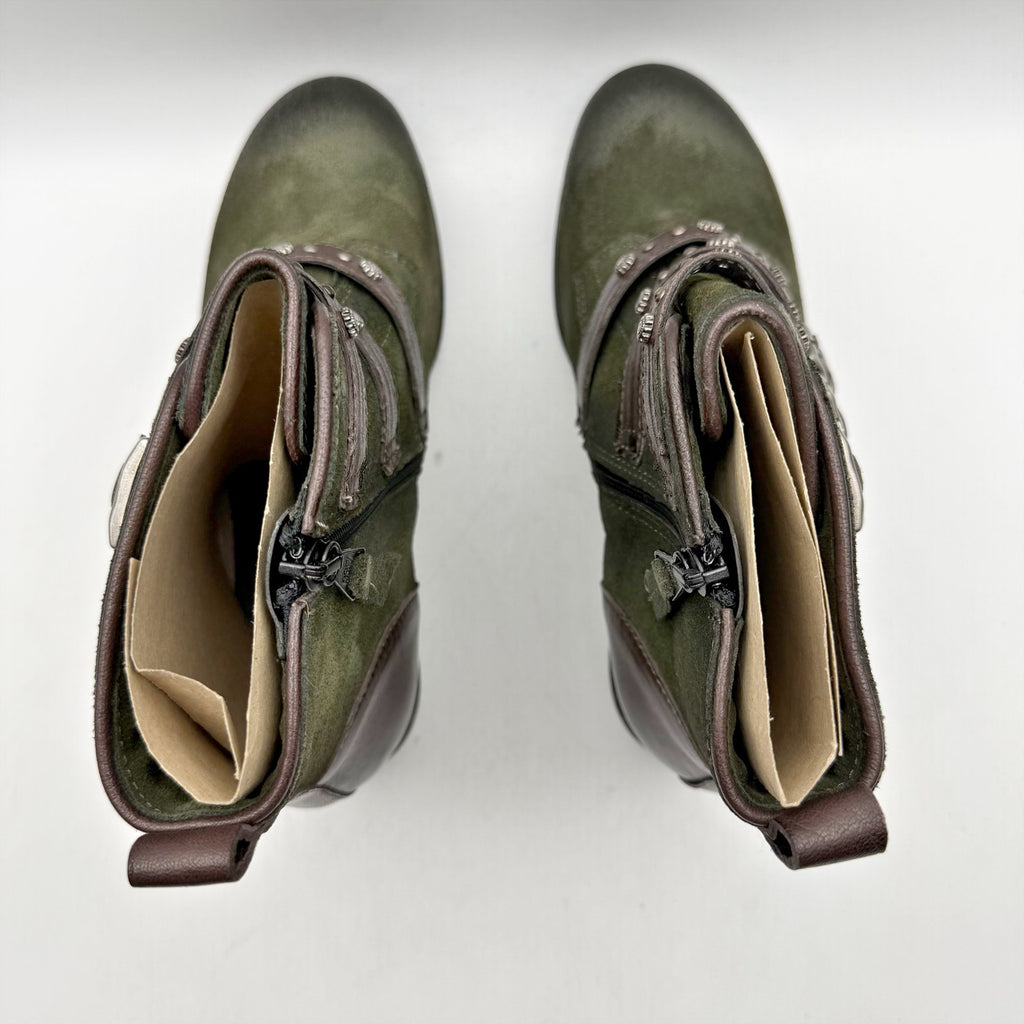 Miz Mooz Womens Sherri Ankle Boot EU 36 WIDE US 6 Green Brown Leather Buckle NIB