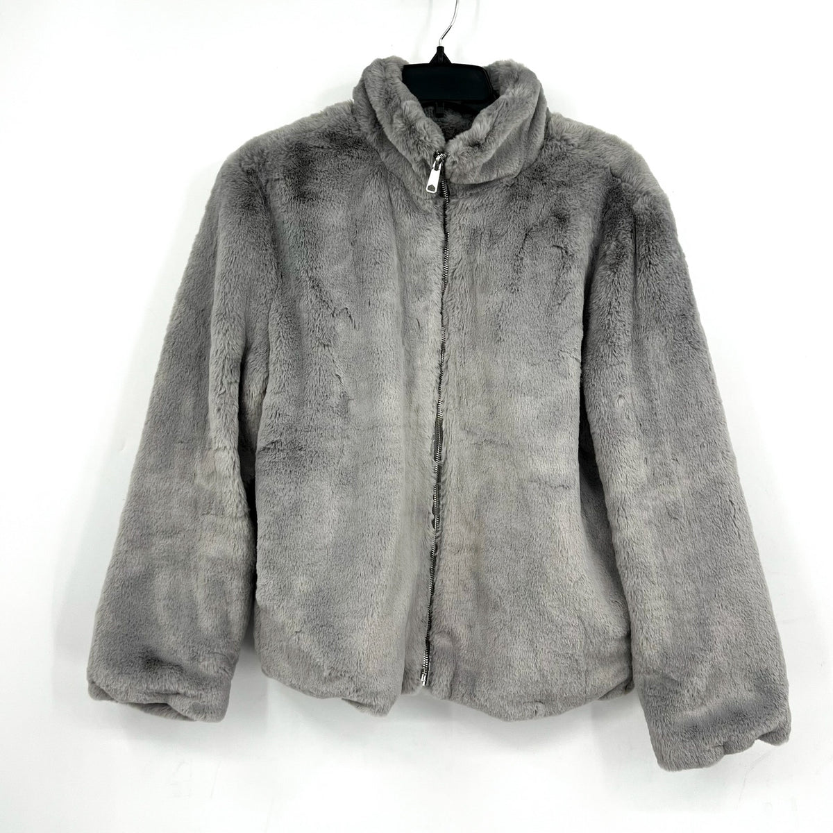 Sanctuary Womens Lux Faux Fur Short Coat Large Light Grey NWT