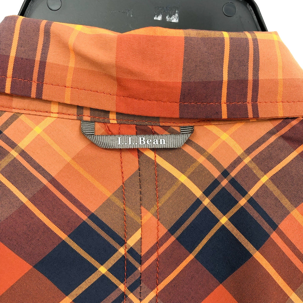 L.L.BEAN Mens Short Sleeve Shirt Small Orange Blue Plaid SunSmart Cool Weave NWT
