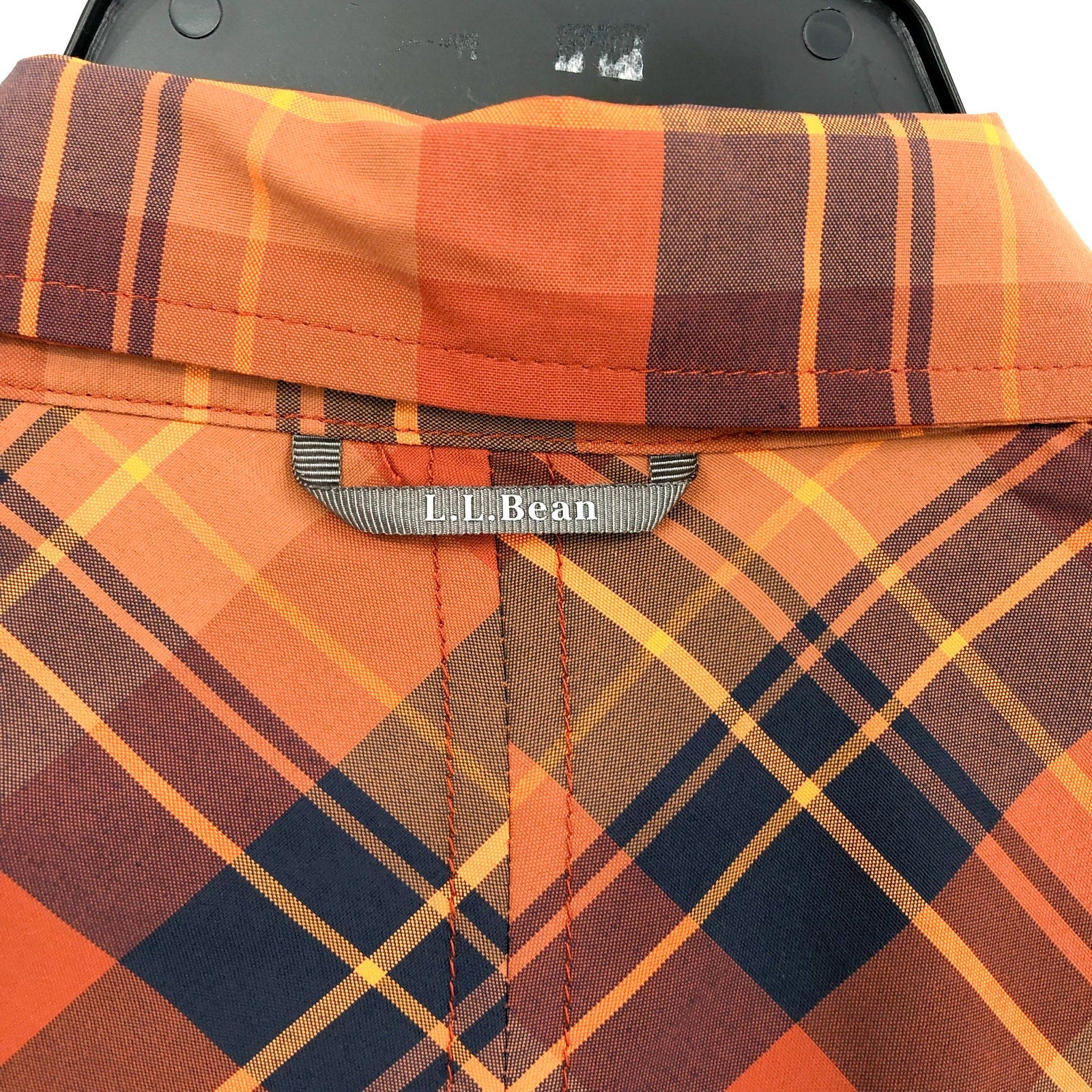L.L.BEAN Mens Short Sleeve Shirt Small Orange Blue Plaid SunSmart Cool Weave NWT