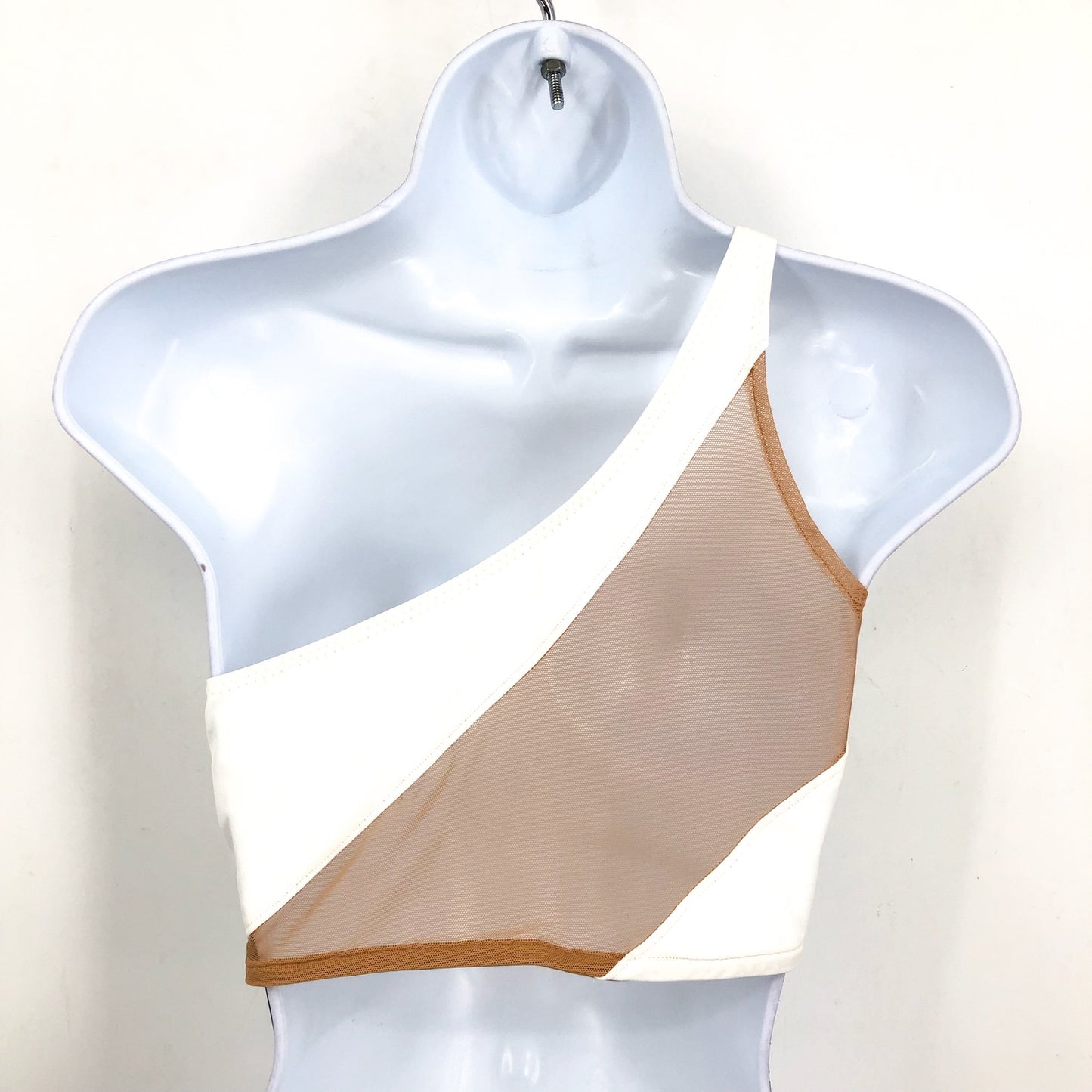 NORMA KAMALI Women's Snake Mesh Swim Bra XL White Nude One Shoulder NWT