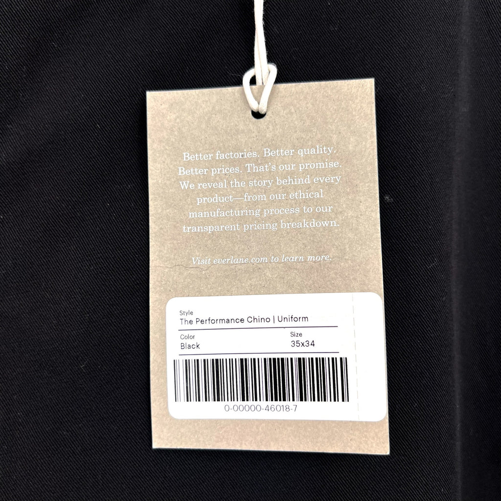 EVERLANE Uniform Mens Performance Chino Pants 35x34 Black Athletic Fit NWT