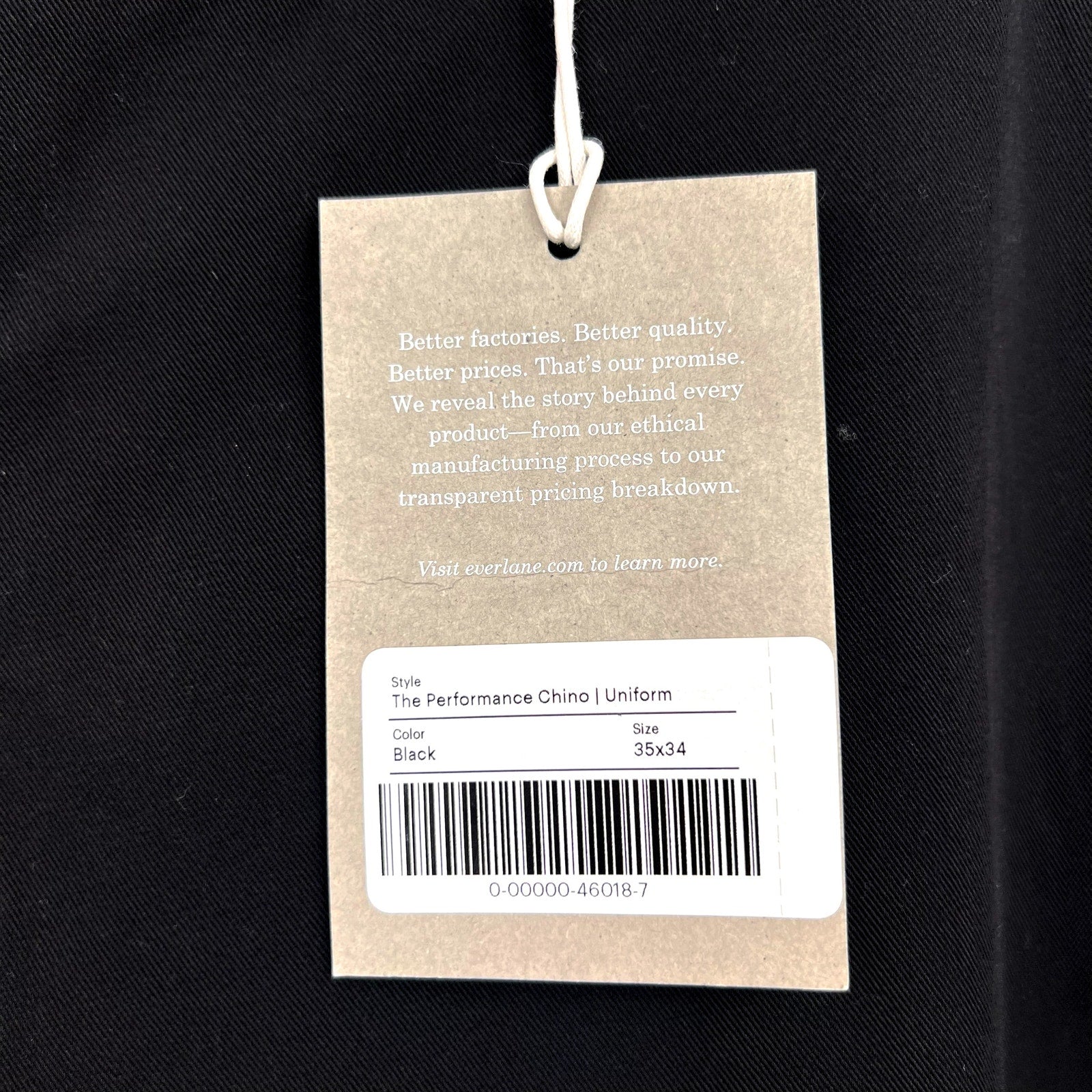 EVERLANE Uniform Mens Performance Chino Pants 35x34 Black Athletic Fit NWT