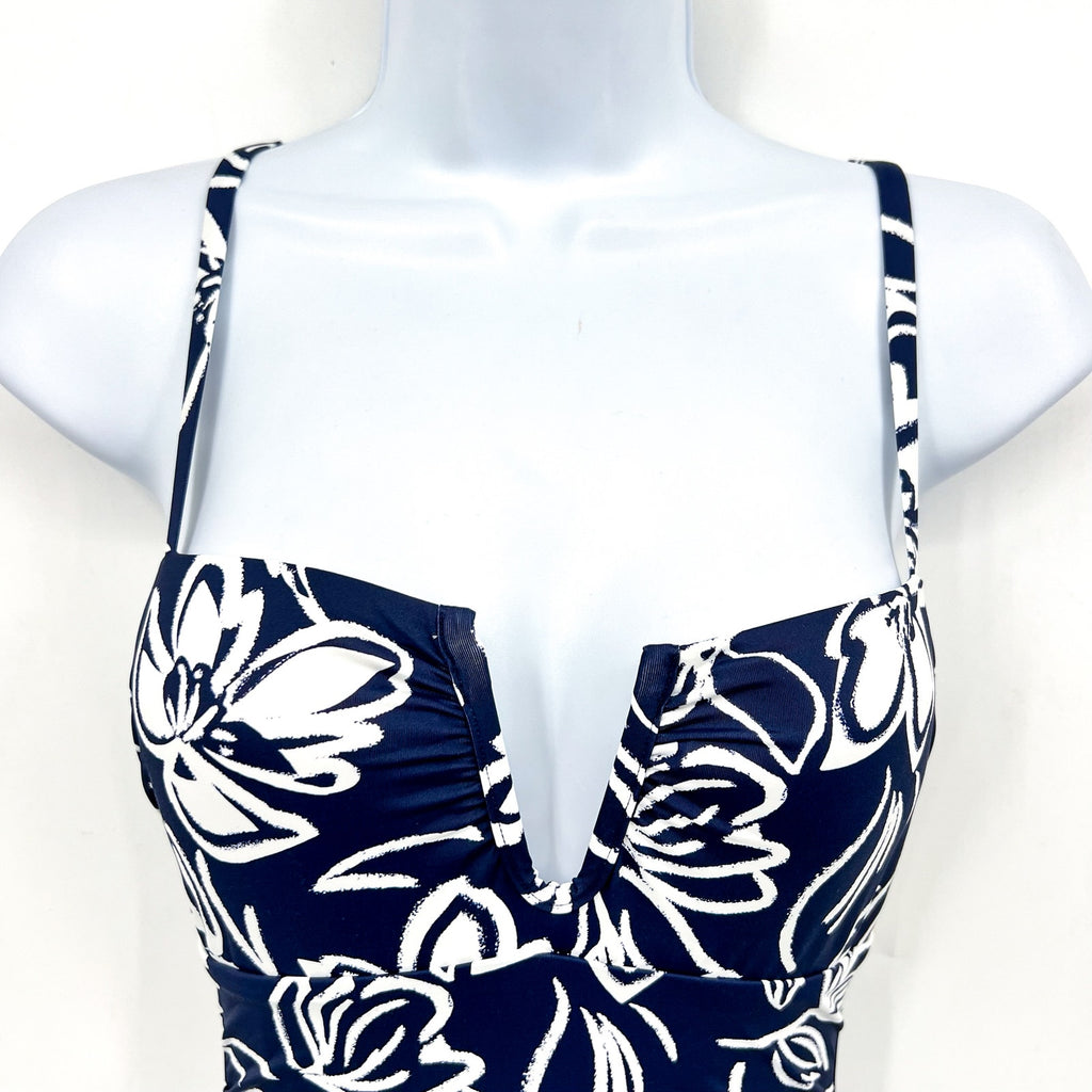 LAUREN RALPH LAUREN Allora Underwire OTS One Piece Sz 10 Blue White Floral NWT