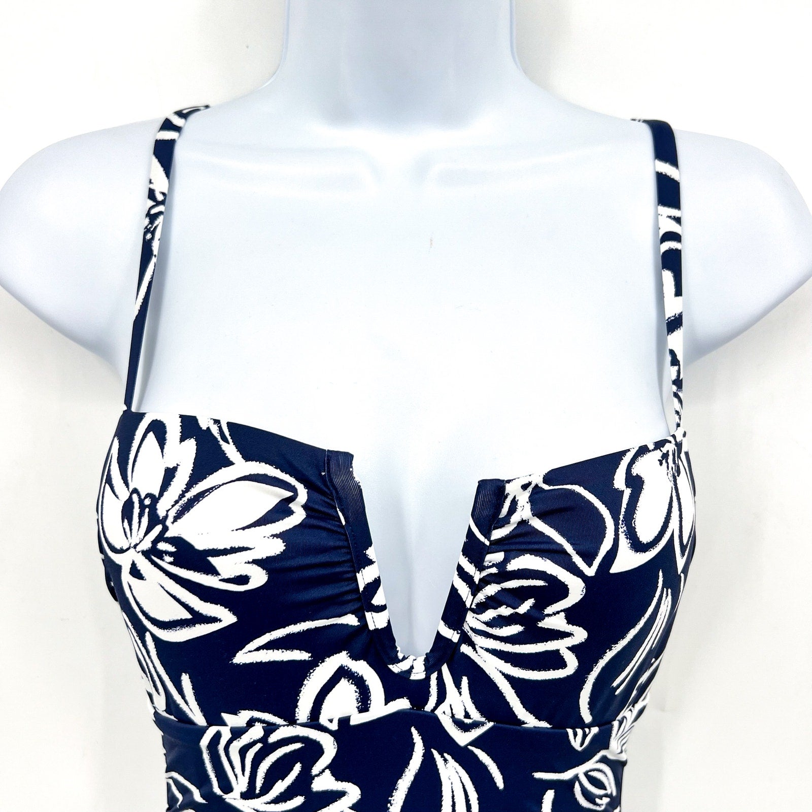 LAUREN RALPH LAUREN Allora Underwire OTS One Piece Sz 10 Blue White Floral NWT