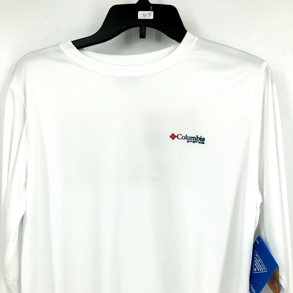 COLUMBIA Women's Tidal Tee PFG Fish Flag T-Shirt Large White USA Long Sleeve NWT