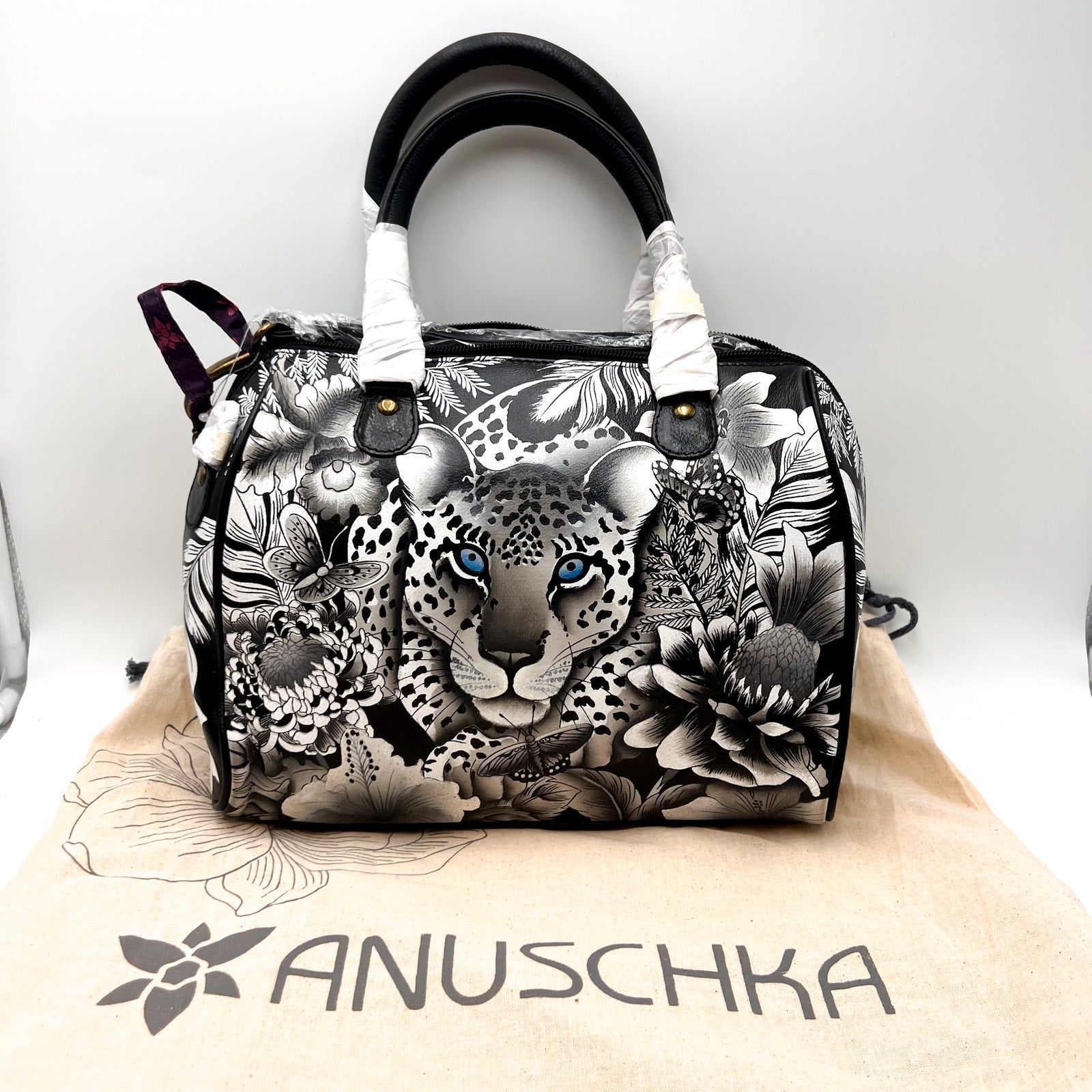 ANUSCHKA Women's Zip Around Classic Satchel Cleopatra’s Leopard Leather NWT