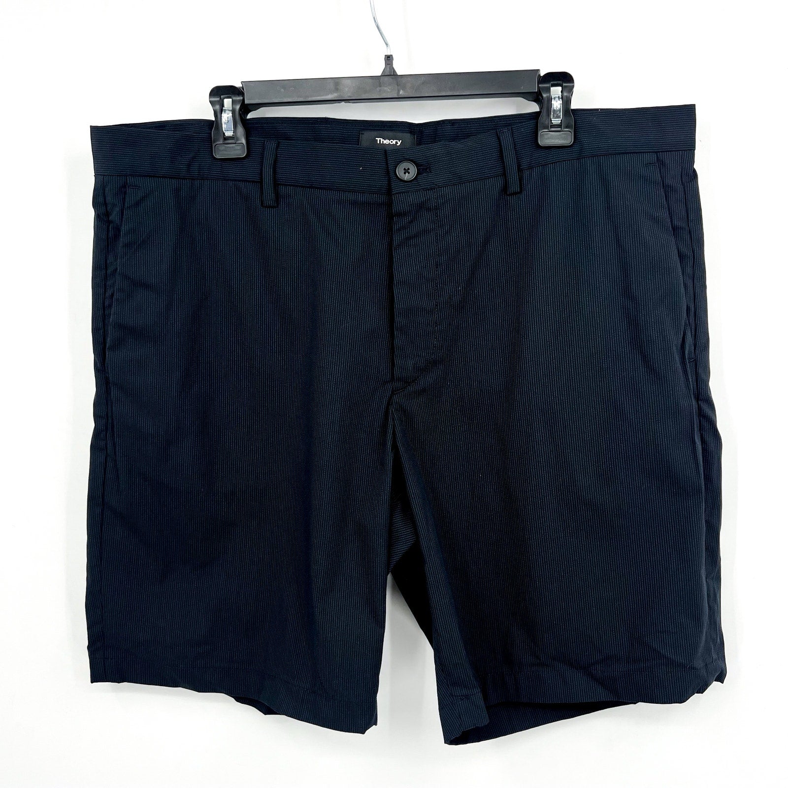 THEORY Mens Zaine SW S Eclipse Multi Coil Shorts Size 38 Navy Blue Pinstripe NWT