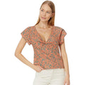 MADEWELL Womens Amari Twist Top Size 00 Orange Floral Short Sleeve NP029 NWT