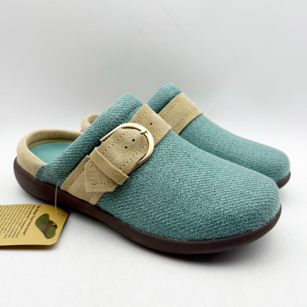 Spenco Womens Aria Slip-On Shoes Size 6.5 Wide EU 37 Teal Blue Tan NIB