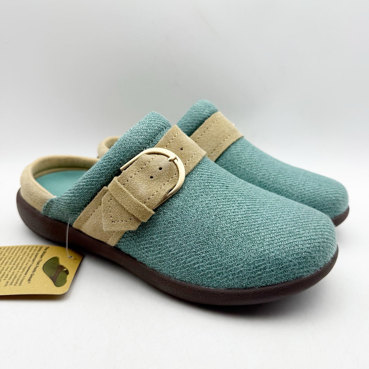 Spenco Womens Aria Slip-On Shoes Size 6.5 Wide EU 37 Teal Blue Tan NIB