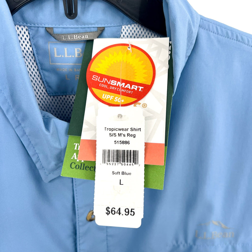 L.L. BEAN Mens Tropicwear Shirt Large Soft Blue Button Down Casual Outdoors NWT