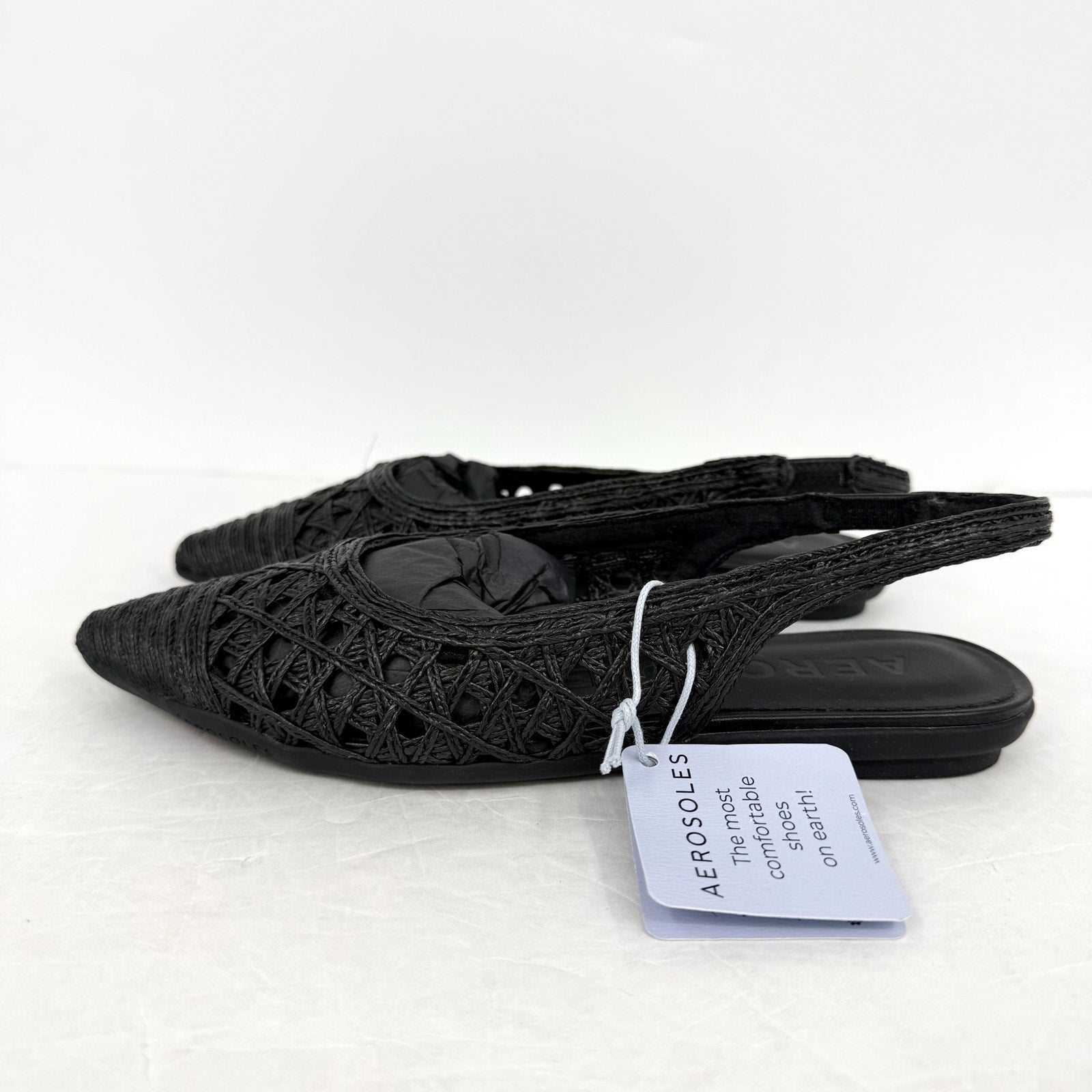 Aerosoles Womens Diego Flats Size 5.5 M EU 36 Black Raffia NIB
